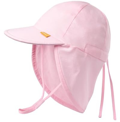 FURTALK Cotton Baby Toddler Sun Hat UPF 50+ UV Protection Kids Unisex Girls & Boys Summer Cap with Adjustable Chin Strap Neck Flap, Pink, 0-6 Months