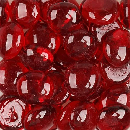 200g Galets de Verre,Cailloux de Verre,Pierres et Galets en Verre,Carreaux de mosaïque en verre pour Le Remplissage de Vase Artisanal d’Art décoratif à la Maison, Rouge,M