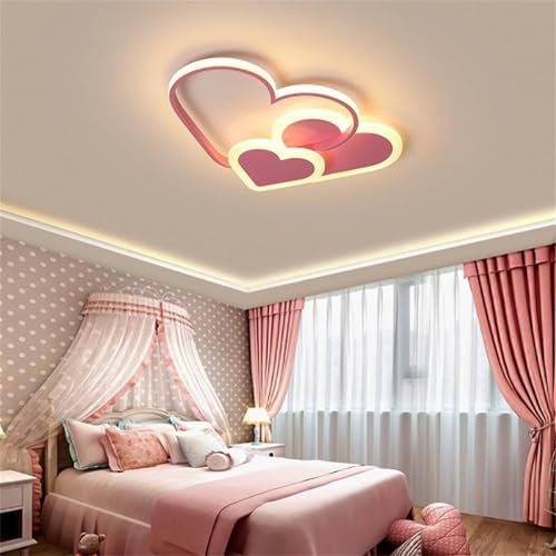HOARLICN Deckenleuchten Für Kinder, LED Herzförmige Deckenlampe Deckenleuchte Kinderzimmer 52cm Kreative Liebe Herz Design Mit Fernbedienung Für Wohnzimmer, Küche, Esszimmer,Rosa