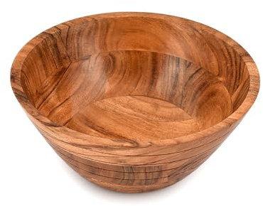EDHAS Salad Bowl Acacia Wood Large Serving for Fruits, Salads, Rice, Dip, Nuts, Snacks Wooden Bowls for Décor (9 X 9 X 4)