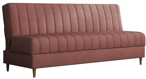 MEBLE-LUX Schlafsofa mit Bettkasten 175 cm Breit Klara, 2 Sitzer Sofa mit Schlaffunktion, Schlafcouch mit Stauraum, Klappsofa Federkern, Einfacher Klappmechanismus, Klappsofa Rosa