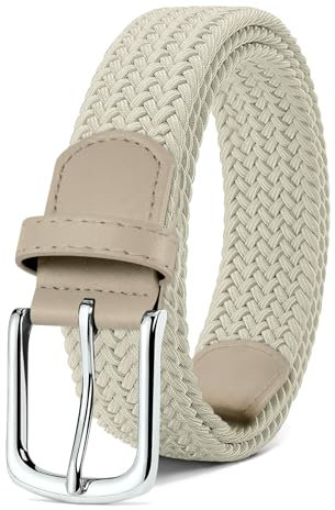 MATLAB Stretchgürtel für Damen & Herren – Elastischer Flechtgürtel aus Stoff, Verstellbar & Dehnbar, 3,3 cm breit, Länge 120 cm, Beige