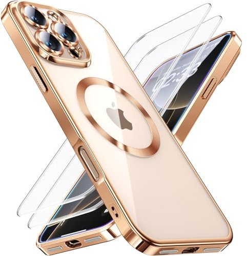 JUESHITUO 3 in 1 Hülle für iPhone 16 Pro Max,1 Handyhülle mit 2 Stück Schutzfolie, [Militärstandard] [TOP N56 Starke Magnete] Stoßfest Kratzfest für Magsafe Case mit Kameraschutz, Titan Wüstensand