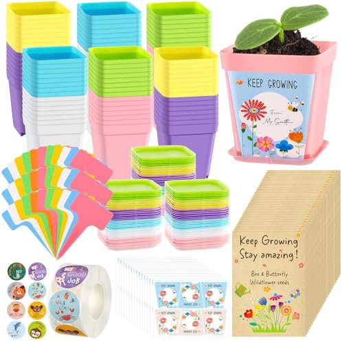 Tenare 54 Pack Gifts for Students from Teachers End of Year Class Gifts End of Term Year 6 School Leavers Present No Seed Multicolor Flower Pots Seed Envelopes Motivational Bulk Prizes for Pupils