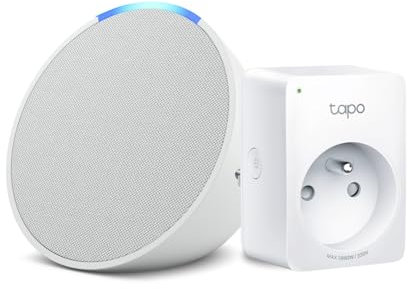 Echo Pop | Blanc + Tapo Matter Prise Connectée, Fonctionne avec Alexa - Kit de démarrage Maison connectée
