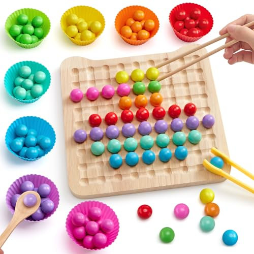 Montessori Spielzeug ab 3 Jahre, Kinderspiele Sortierspiel ab 2 Jahre, Feinmotorik Farben Sortieren, Holz Clip Regenbogen Puzzle, Vorschule Mathe Lernspielzeug Geschenk für 3 4 5 6 Jahre Kinder