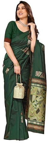 Sidhidata Kanjivaram Banarasi Sari en soie douce avec chemisier non cousu pour femme (fleur boîte en soie), vert bouteille, taille unqiue