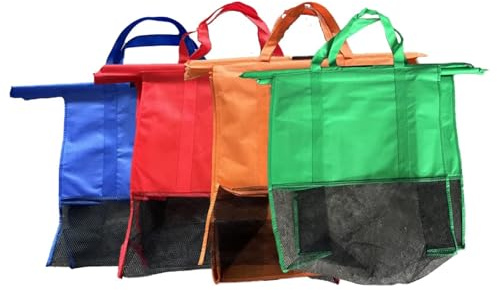 Set di 4 borse per carrello della spesa con borsa termica e porta uova/vino(blue one size), 4 sacchetti riutilizzabili per carrello della spesa/borsa per la spesa