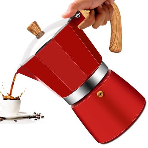 Vaolvpant 12 Cup Aluminum Moka Pot Classic Stovetop Espresso Coffee Maker 600ml 20oz Coffeemaker Percolator Mocha Pot Greca Coffee Maker Cafe Makers for Italian and Cuban Café Brewing Red