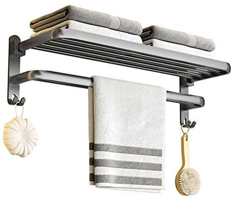 Porte-Serviettes de Salle de Bain, Porte-Serviettes Mural Espace Installation de Poinçon en Aluminium Salle de Bain Étagère de Salle de Bain Porte-Serviettes de Toilette Gris / 18,