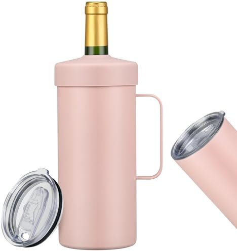 MAXSO 42oz Wine Chiller Iceless Cooler - Gift for Wine Lovers, Stainless Steel Vacuum Insulated Bucket Sleeve Portable Wine Accessory Keep Cold, Fit Most 750ml Wine & Champagnes Bottle,Pink