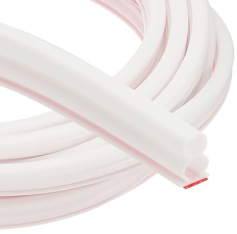 PATIKIL 50 Ft D Shape Rubber Seal Strip, 2/5 W x 3/5 T Self-Adhesive Extra Thick Rubber Door Weather Stripping for Large Gaps, Door Frame, Window Insulation, Soundproof, White/Red