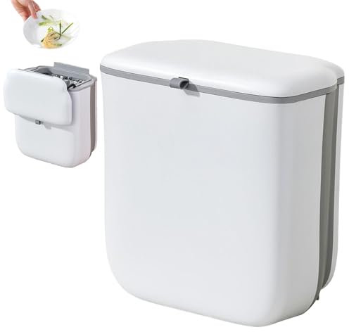 Poubelle de cuisine à compost de 9 litres avec couvercle, petit seau à déchets pliable, récipient sous évier pour placard, salle de bain, chambre, camping-car et camping