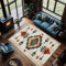OUZUIU Indianer-Teppiche, Azteken-Teppich, südwestlicher, Stammes-indianisch inspirierte böhmische Fußmatte, waschbarer, Rutschfester für Schlafzimmer und Wohnzimmer 100x140cm Carpet