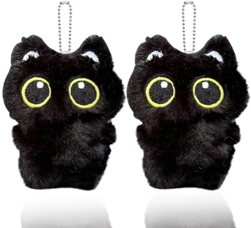 2 Stk Gefüllter Katzen-Plüsch-Schlüsselanhänger, schwarze Katze Plüsch - Schwarze Katze Plüsch-Cartoon-Plüsch-Schlüsselanhänger,Schwarze Katze Stofftier Plüsch Schlüsselzubehör