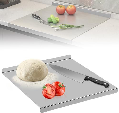 GOEDCH Tabla de cortar de acero inoxidable, 30 x 30 cm, superficie de trabajo, tabla de amasar acero inoxidable, antideslizante, con borde, tabla de amasar acero inoxidable, antibacteriana para cocina