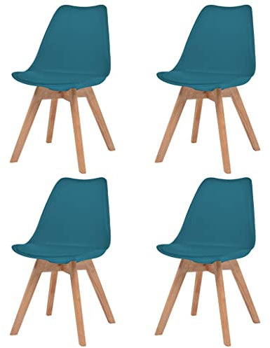 Fasba Esszimmerstühle 4 STK., Esszimmerstuhl mit Rückenlehne, Essstuhl Küchenstuhl mit Holzbeinen, Stuhl für Esszimmer Küche, Türkis Kunststoff