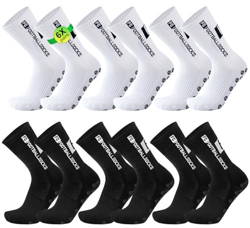 YnewL 6 Pares Calcetines Antideslizantes Hombre, 39-46 Calcetines Antideslizantes Futbol, Algodón Resistente al Desgaste, Medias Cortadas Futbol(Blanco, Negro)
