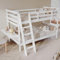 Kinderbett Etagenbett 90x200 cm, Hochbett für 2 Kinder, Holzbett mit Schreibtisch und Leiter, Doppelbett Jugendbett Bettgestell mit Lattenrost und Rausfallschutz, Kiefer+MDF, Ohne Matratze, Weiß