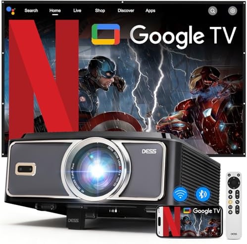 Proyector 4K, 2200 ANSI, para Exterior. Soporte eléctrico Oculto Ajustable. Enfoque y Keystone automáticos. Tiro Corto, WiFi 6, Bluetooth. Portátil para Dormitorio.