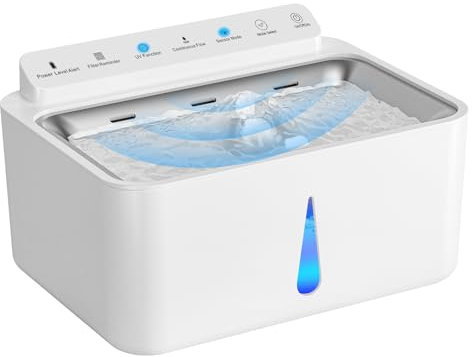 Fontaine a Eau Chat sans Fil, 5L Grande Capacité Automatique Fontaine Animaux de Compagnie avec Detecteur de Mouvement, 5000mAh Rechargeable Batterie, Distributeur Eau Chat Chien avec Stérilisation UV