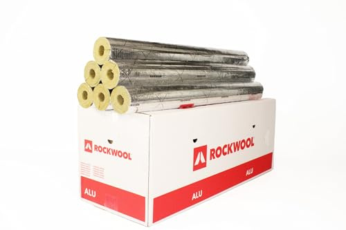 Rohrisolierung ¦ Rockwool ¦WLG 0,035 ¦ Steinwolle ¦ Dämmung ¦ alukaschiert ¦ Rohrschale ¦ erfüllt die GEG-Anforderungen (silber, 15x30 - 13m (1/2 Karton))