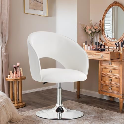 Ckaff Barsessel Schminkstuhl Loungesessel, Cocktailsessel Barhocker Höhenverstellbar Drehbar aus Samt Clubsessel Polsterstuhl Drehstuhl mit Armlehne für Wohnzimmer Esszimmer Schlafzimmer, Weiß