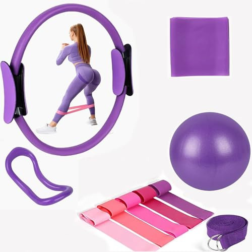 10 Piezas Juego de Anillos de Pilates,Anillo de Pilates, Anillo Circular de Pilates,Kit Esencial de Pilates,Pilates Ring for Women,Aro de Pilates,para Ejercicios de Pilates, Yoga,Gimnasia (Morado)