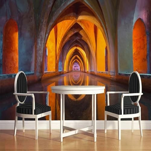 WEITAOSM Papel tapiz de pared con estructura arqueada colorida y arquitectónica de estilo europeo para sala de estar, dormitorio, TV, sofá, mural artístico (PVC autoadhesivo)