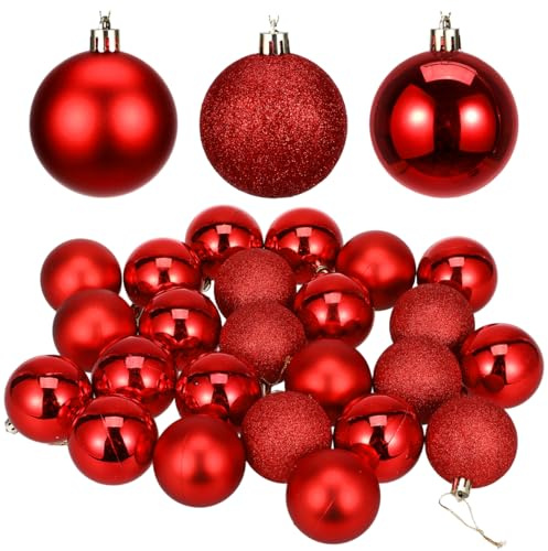 MAGICLULU 24 PCs Weihnachtsbaumkugeln Rot Glänzend Plattiert Festliche Hängedeko für Zuhause Büro Schule Umweltfreundlich Sichere Weihnachtsbaum Anhänger
