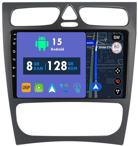 RoverOne 8G+128G CarPlay Stereo für Mercedes Benz C Class S203 CL203 W203 2000-2004 mit Android Auto Radio GPS Navi Bluetooth RDS WiFi Touchscreen Head Unit Multimedia Player