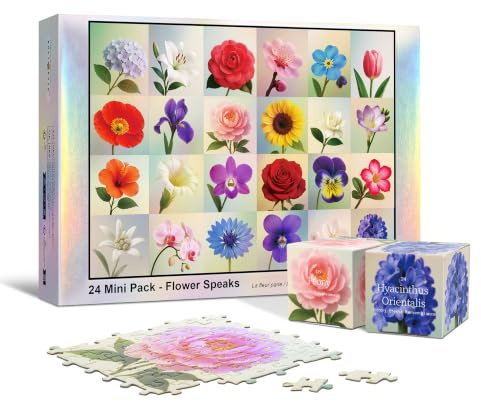 Blumensprache, 24 Mini-Puzzle-Tageskalender, 1000 Teile, Adventskalender | Täglich 1 Puzzle. Gehirntraining für Erwachsene & Senioren. Laserschillernde Oberfläche, 70 x 50 cm.