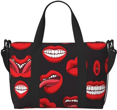 Bunte Lippen, gemusterte Seesack, Handtasche, kann als Crossbody oder Schulter getragen werden, geeignet für Reisen und Camping.