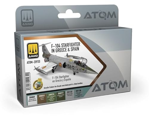 Mig Jimenez AMMO by ATOM Set F-104 Starfighter in Griechenland und Spanien für Acrylfarben, 6 Farben mit hoher Haltbarkeit, schnell trocknend, ungiftig und selbstnivellierend, Modell ATOM-20930
