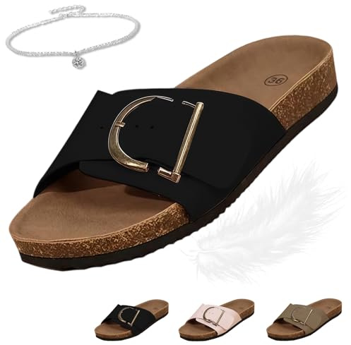 Ruhemeister Pro Sandales Et Claquettes for Femmes, Sandales Extra Confort for Femmes - Avec Bretelles Réglables, Chaussures Orthopédiques, Liège, Antidérapantes Et Respirantes, Bout Large, Relief