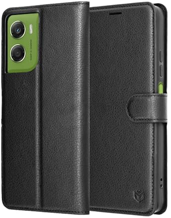 Techsuit für Motorola Moto G06 Flip Wallet Hülle mit Kartenfach, Rundumschutz, Kameraschutz, Ständer, Staubschutz, Kratzfest, Leather Folio Series, PU Leder, Schwarz