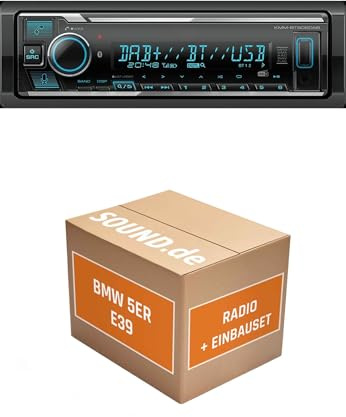 Autoradio Einbaupaket für Kenwood KMM BT508DAB kompatibel mit BMW 5er E39, Professional Navigation Schwarz | Bluetooth Telefonieren DAB,