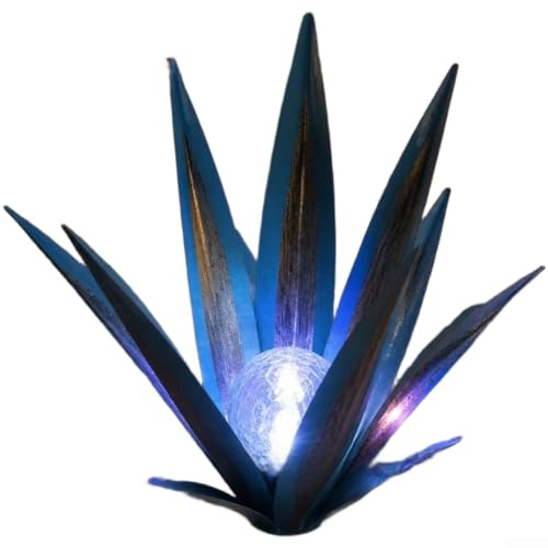 SiSinkal Agave Solar-Gartenpfahl-Licht, dekorative LED-Landschaftslampe mit automatischem An-/Ausschalten, wetterbeständige PET-Pflanzenfigur für den Weg (für königsblau)