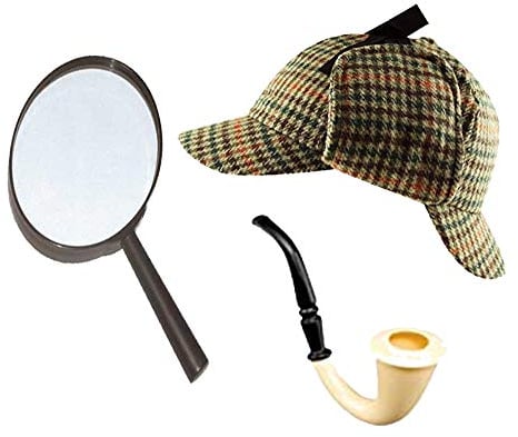 Sherlock Holmes Fancy Dress Zubehörset Deerstalker-hut + Lupe + Viktorianisch Look Röhrenartig Detektive Satz