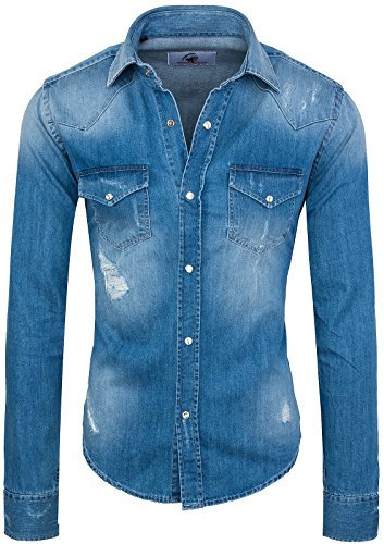 Rock Creek Herren Jeanshemd Denim RC-013 [Blau L]