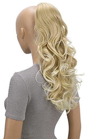 CAISHA 45cm Lang Haarteil Zopf Pferdeschwanz Haarverlängerung Mit Kordelverschluss Voluminös Gelockt Blond Mix PH10