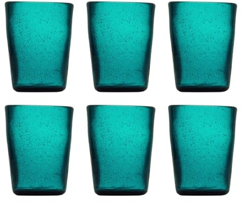 Memento Set 6 Bicchieri Vetro pulegoso Senza Gambo Petrol