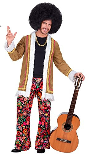 W WIDMANN MILANO Party Fashion - Woodstock Hippie Kostüm | Mit Jacke und Hose im Flower Power und Disco Fever Look für Karneval und Mottoparty