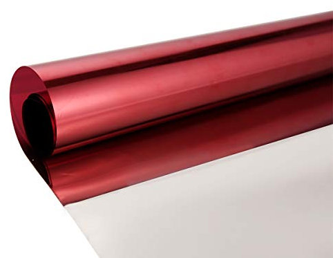 Privacy Window Film One Way Mirror Adhesive Reflective Window Tint Anti UV Heat Control Glass Film for Home and Office Daytime Privacy Protection 17.7Inch x 10Feet, Silver&Red