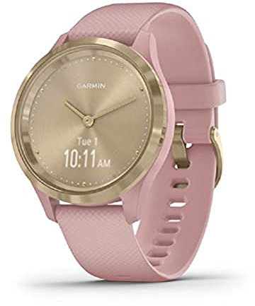 Garmin vivomove Smartwatch ibrido 3S con lancette reali e display touchscreen nascosto, silicone rosa polvere con hardware oro chiaro