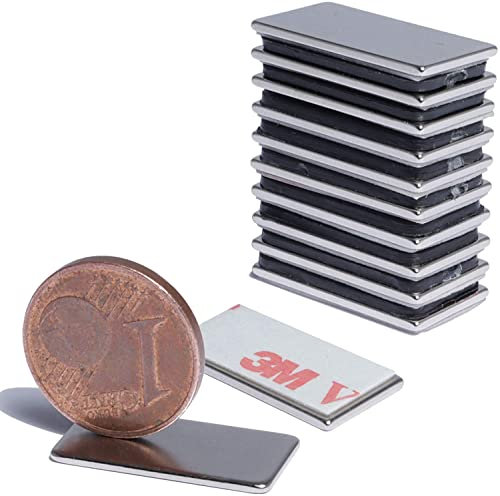 Imán de neodimio autoadhesivo, plano, mini imanes, 20 x 10 x 1 mm, cuadrado, magnético para manualidades, fuerte y fino, con almohadillas adhesivas 3M, imán de 20 x 10 x 1 mm, 1,8 kg de grosor, color