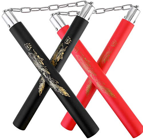 2 Pares de Nunchakus Espuma portátiles Nunchaku Artes Marciales Nunchakus Profesionales Nunchaku de Entrenamiento de Seguridad Nunchucks con Cadena de Acero para Adultos Niños y Principiantes