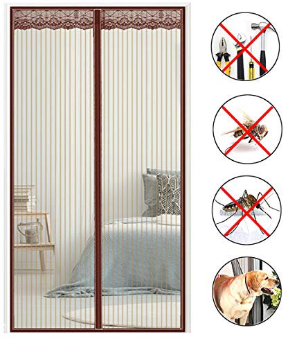 AMZERO Tenda zanzariera Magnetica, 95x220cm Zanzariere a Rullo Adsorbimento Magnetico Chiudi Automaticamente per Porte d'IngressoPorte Cortili, Marrone