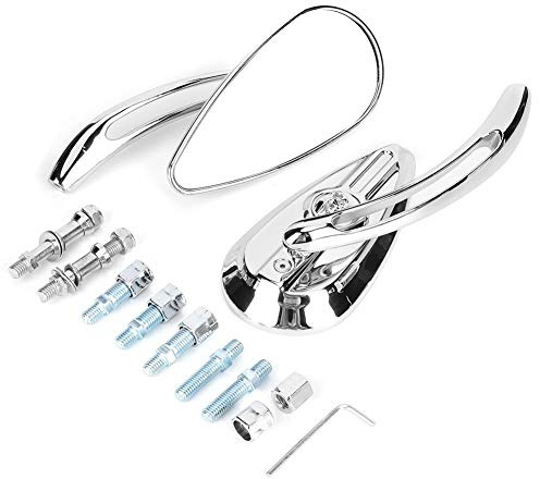 Qiilu Motorrad Rückspiegel, 2 Stück Motorrad verchromte Rückspiegel 8mm 10mm Gewinde Schädel Teardrop Lenker Reflektor