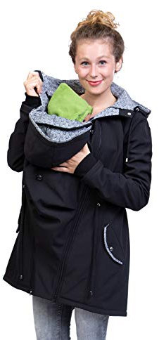 Viva la Mama – 4in1 Tragejacke PINA für Schwangerschaft & Babytragen (vorn & hinten) – Umstandsjacke Softshell Allwetter – schwarz - L